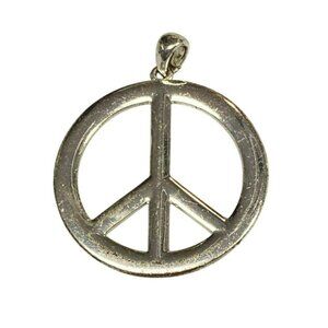 Vintage Silver Tone Large Peace Sign Pendant